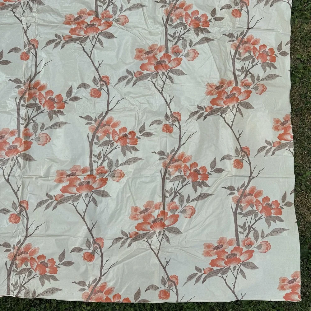 Vintage Floral Shower Curtain 69x69 White Peach Retro Peony Vinyl Plastic